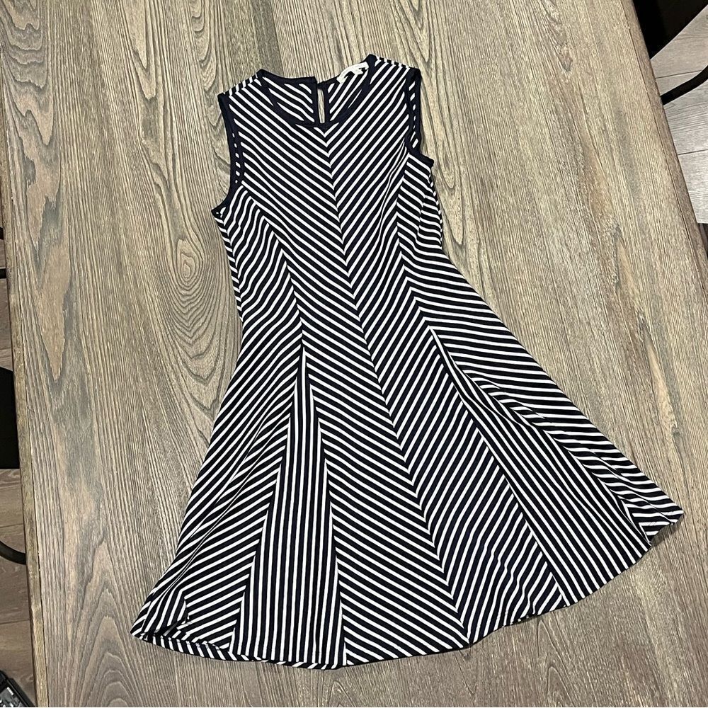 Sophia & Zeke Womens Sleeveless Mini Dress Crewneck Black Ivory Striped Size M